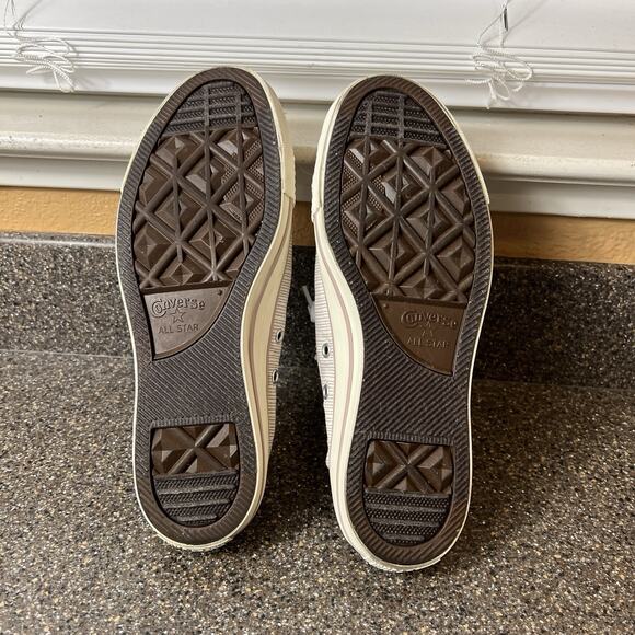 Converse All Star Slip On Beige Pinstriped Canvas Shoes Womens Sz 9 Stretch Back - Picture 10 of 11